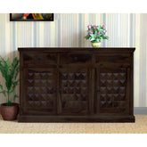 Solid Sheesham Wood Diamond Design Sideboard 3 Door 3 Drawer
